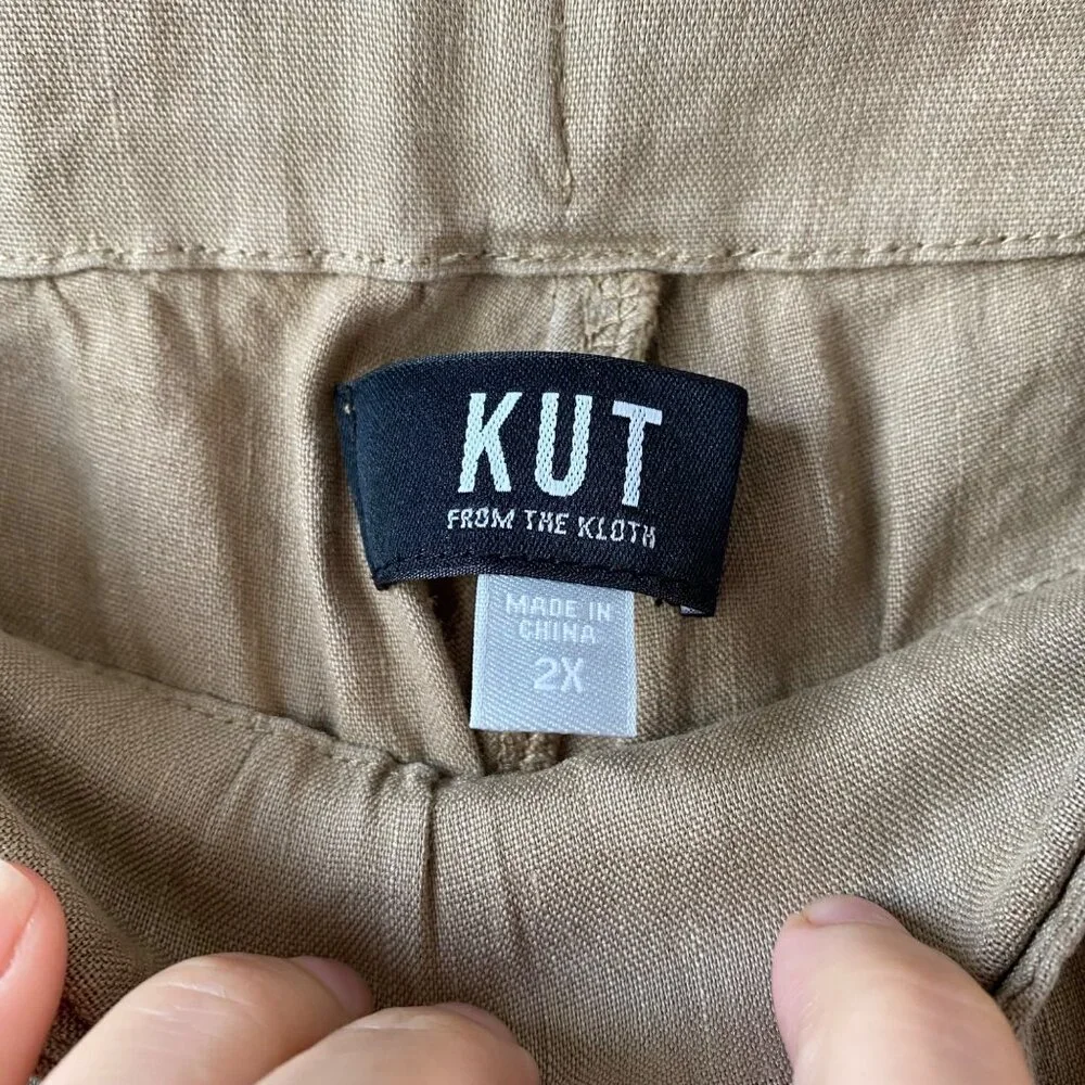 Kut From The Kloth Rosalie Linen Blend Drawstring Ankle Pants Size‎ 2X Khaki - Picture 3 of 7